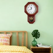 Wall Clock, Imitation Wood Plastic Regulator Clock with Pendulum, Rufous
