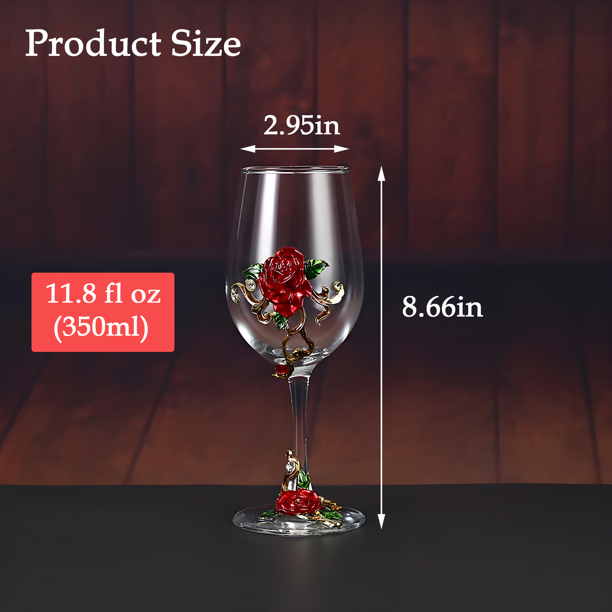 AJONALAA Handmade Painted Enamel Flower Glass Wine Glasses,Transparent Drinking Glasses Set of 2,Gift Box(Red Rose)