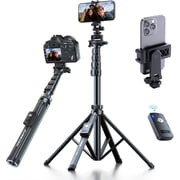 62" Professional Cell Phone Tripod, Ultra Stable 4 Leg Design, Bluetooth Remote, 100% All Aluminum Stick & Legs, Portable All in One, 360° Phone Mount with 2 Cold Shoe Slots, Non Skid Feet
