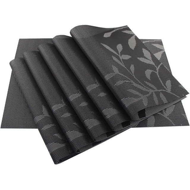 Juego de mesa de comedor para niños, tapete de plástico negro fácil de limpiar para mesa de comedor, tapete de vinilo tejido resistente al calor para exteriores, 6 unidades