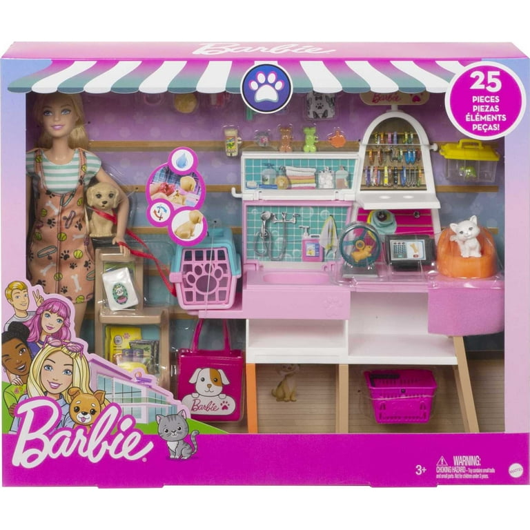 Commandant Direct Ga naar beneden Barbie Doll and Pet Boutique Playset with 4 Pets, 20+ Themed Accessories  and Color Change - Walmart.com