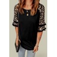thumbnail image 4 of ABPHQTO Top de patchwork con mangas de leopardo y volantes negro para mujer, 4 of 5