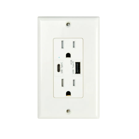 White 15a Tamper - GREENCYCLE 1 Pack High Speed 4.2A USB Type C/A Dual USB Charging Ports 15A Tamper Resistant Receptacle White Duplex Outlets Wall Plates Socket Compatible with iPhone Samsung Smartphones UL Listed