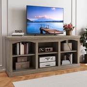 Uforic 70" TV Stand for 80 Inches TV, Farmhouse Entertainment Center with Adjustable Shelf & Storage Cabinets, Washed Gray