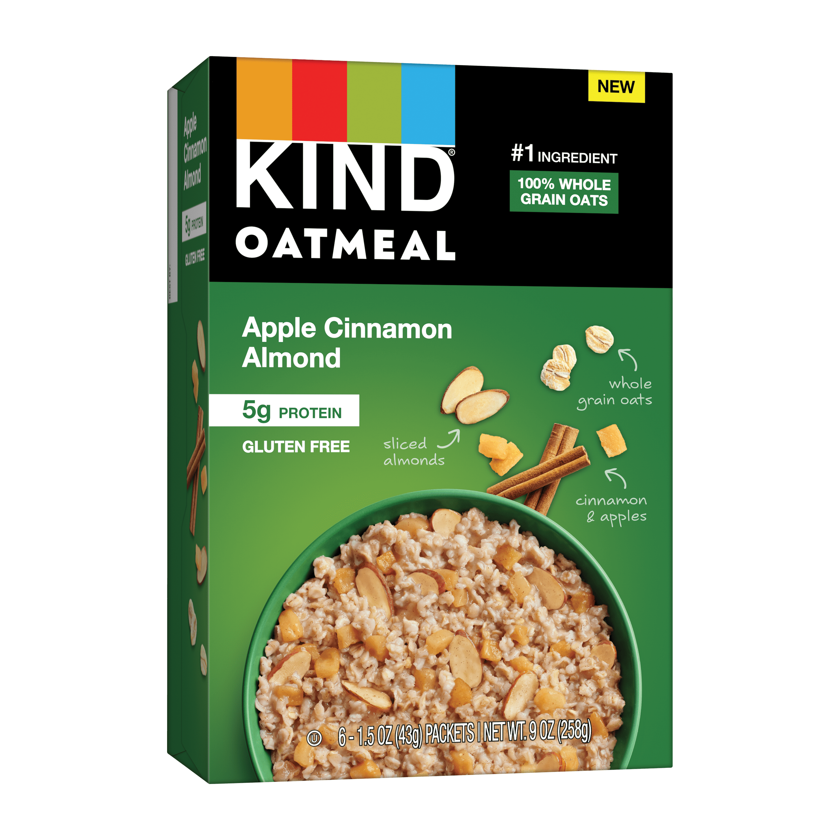 Kind, Gluten Free Oatmeal, Apple, Cinnamon & Almond, 1.5 oz, 6 Packets