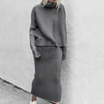 thumbnail image 2 of Lovskoo 2024 Women's Sweater Set Round Neck Long Sleeved Turtleneck Sweater Knit Bodycon Skirt Two-Piece Suit Gray, 2 of 5