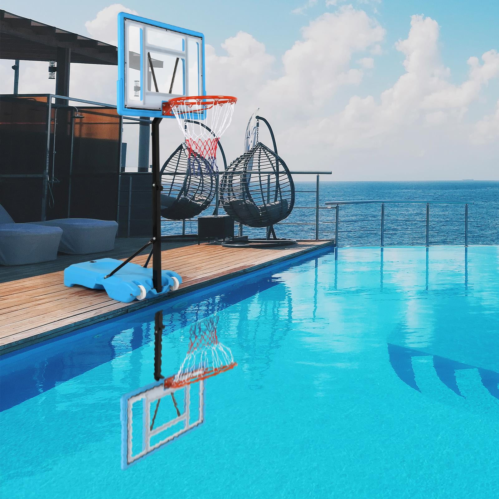 UBesGoo Portable Pool Basketball Hoop, 45" - 53" Height Adjustable, Blue