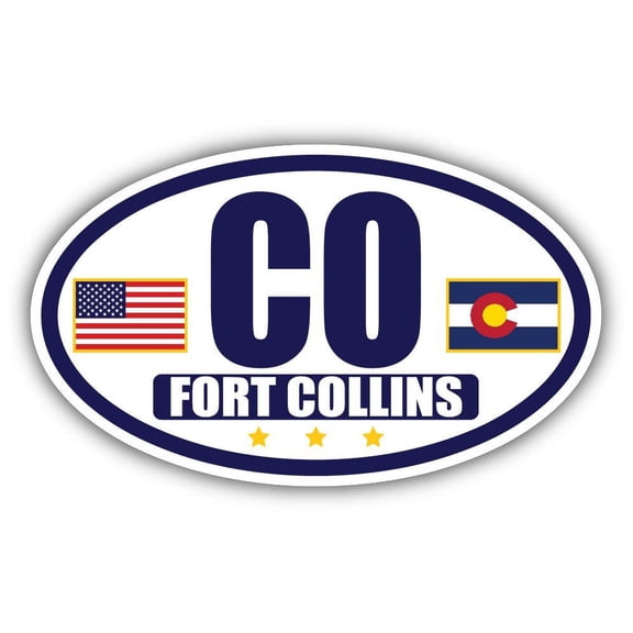 Flag of Colorado / American Flag Oval 3M Vinyl Bumper Sticker Decal | Navy & Gold Fort Collins, CO Sticker Vinyl Decal