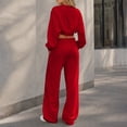 thumbnail image 7 of Two Piece Sets for Women Crew Neck Long Sleeve Cropped Top Wide Leg Pants Lounge Set Cozy Sweatsuits Fashion 2026, 7 of 7