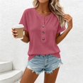 thumbnail image 5 of Aezemi Women Pullover Button Shirts Round Neck Short Sleeve Fashion Comfy Summer Tees Trendy Outdoor Soft Tunic All Match Undershirts Tops XL, 5 of 7