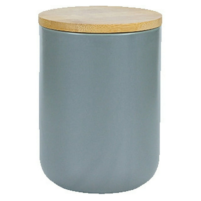 Kitchen Canisters - Gray Stoneware Canisters with Bamboo Lids, Storage Canister Container Set - Ceramic Food Canister Jars for Tea, Sugar & Flour Storage