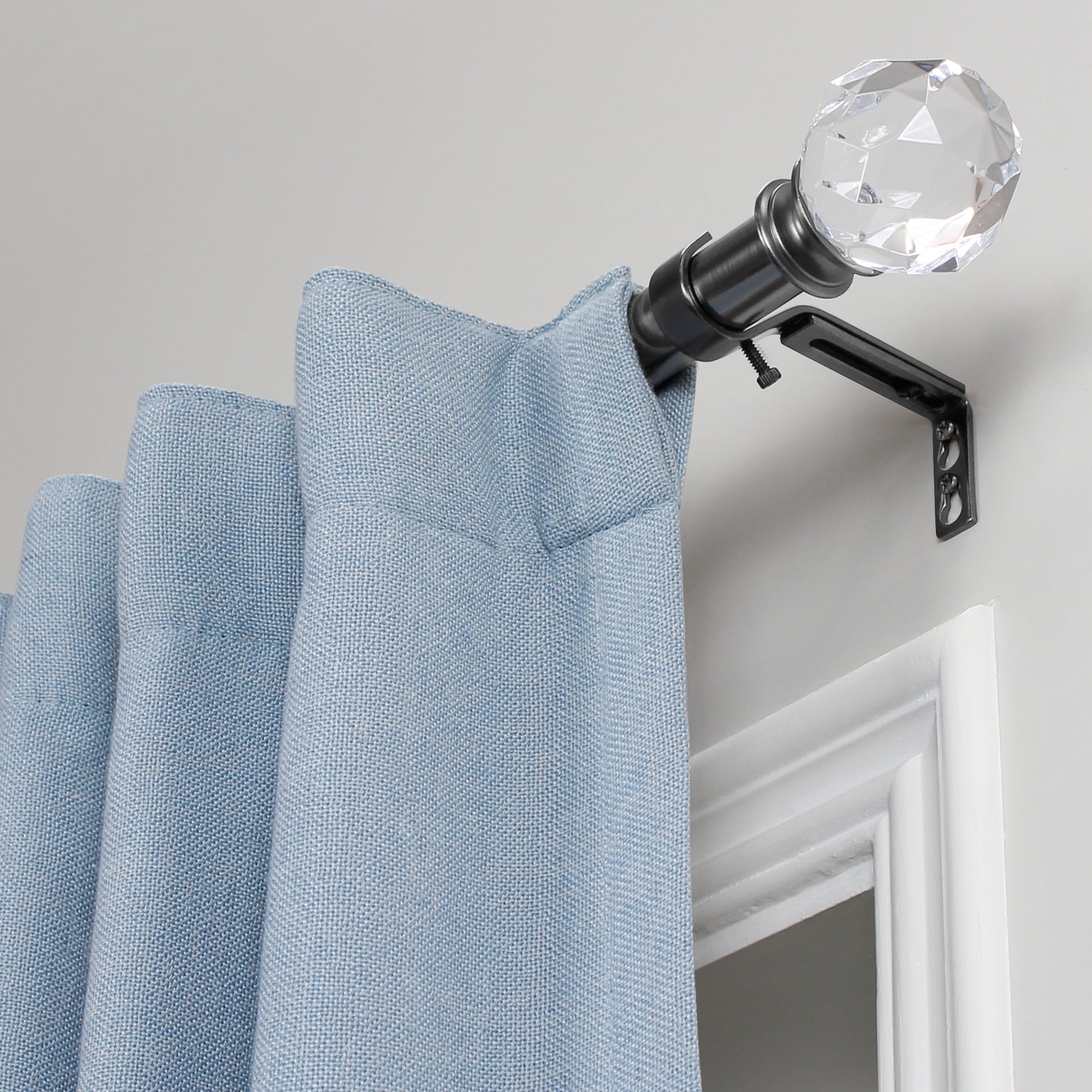 1" Single Curtain Rod Set with Faceted Crystal Sphere Finial