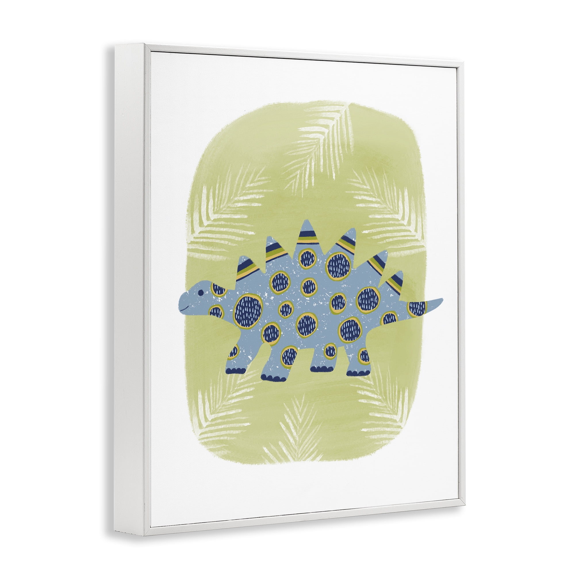Stupell Industries Stegosaurus with Leaves Animals & Insects Painting White Framed Art Print Wall Art, 24 x 30