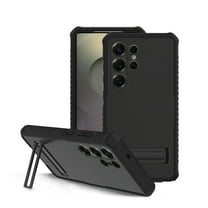 onn Rugged Phone Case with Built-In Kickstand for Samsung Galaxy S25 Ultra, Black