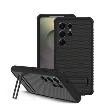 onn Rugged Phone Case with Built-In Kickstand for Samsung Galaxy S25 Ultra, Black