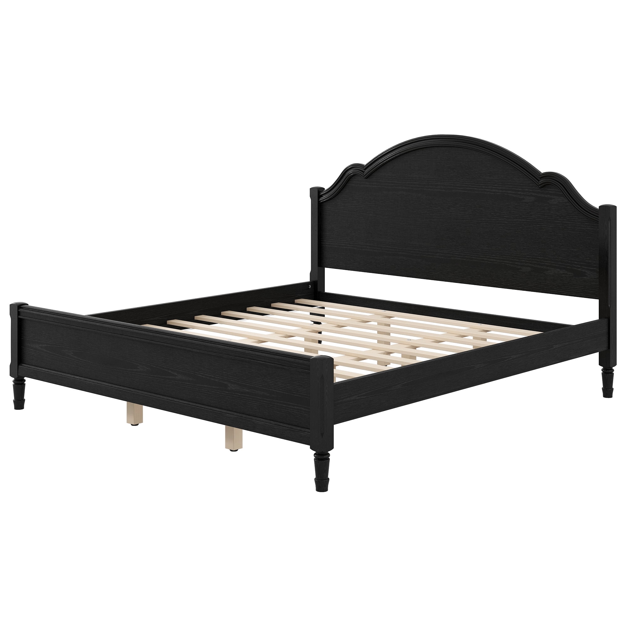 Euroco Wood King Size Platform Bed with Headboard, No Spring Box Needed, Black