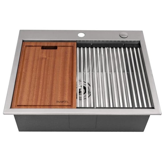 Ruvati RVH8205 25 x 20 in. 16 Gauge Stainless Steel RV Workstation Drop in Top Mount Bar Prep Kitchen Sink, Silver