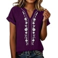 thumbnail image 4 of cocolona Womens Summer Linen V Neck Tops Short Sleeve Embroidery Shirts Trendy Casual Loose Blouses, 4 of 7