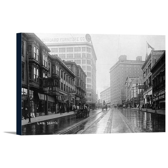 Seattle, Washington - Street View of Second Avenue (18x11.25 Gallery Wrapped Stretched Canvas)