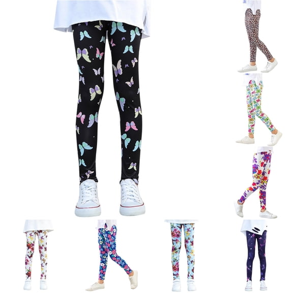 Sonxahe Butterfly Print Stretch Leggings for Toddler Girls Casual Pants Active Pants,Black
