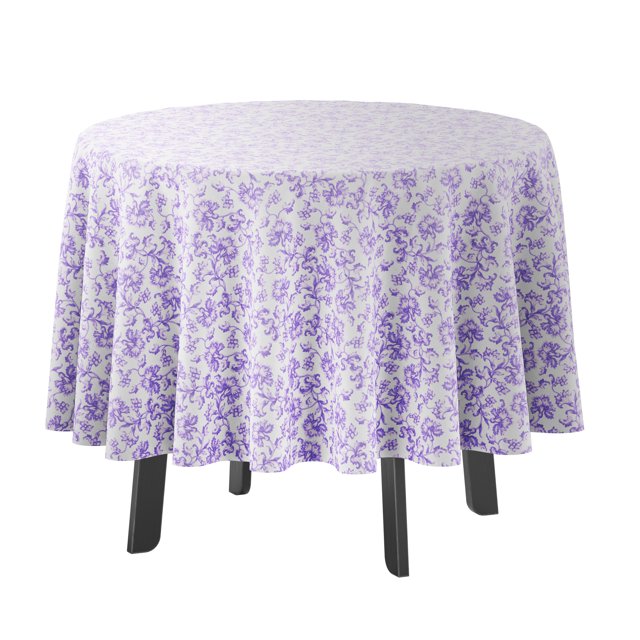 Vargottam Indoor/OutdoorRoundTablecloth 58 InchRoundTablecloth Waterproof PatioTableCloths- Spring/SummerTableCovers for Backyard CircularTable/BBQs/Picnic -Lavender & White