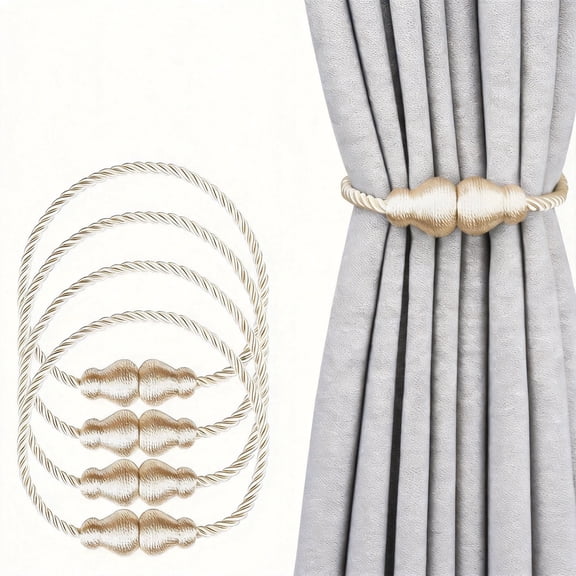 Magnetic Curtain Tiebacks 4Pack Outdoor Rope Decorative Window Treatment Holdbacks Drapes Holder Clips for Patio Bedroom Home Decor Beige