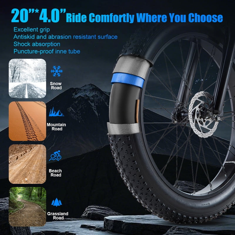 Electric Bike for Adults 20'', 800W UL2849 48V 32AH 110Miles Long Range Ebike up to 30mph Full Suspension E-mountain bike 4.0 Fat Tire Off-road, 2 Seats outdoor Dual Disc Brakes Electric bicycle