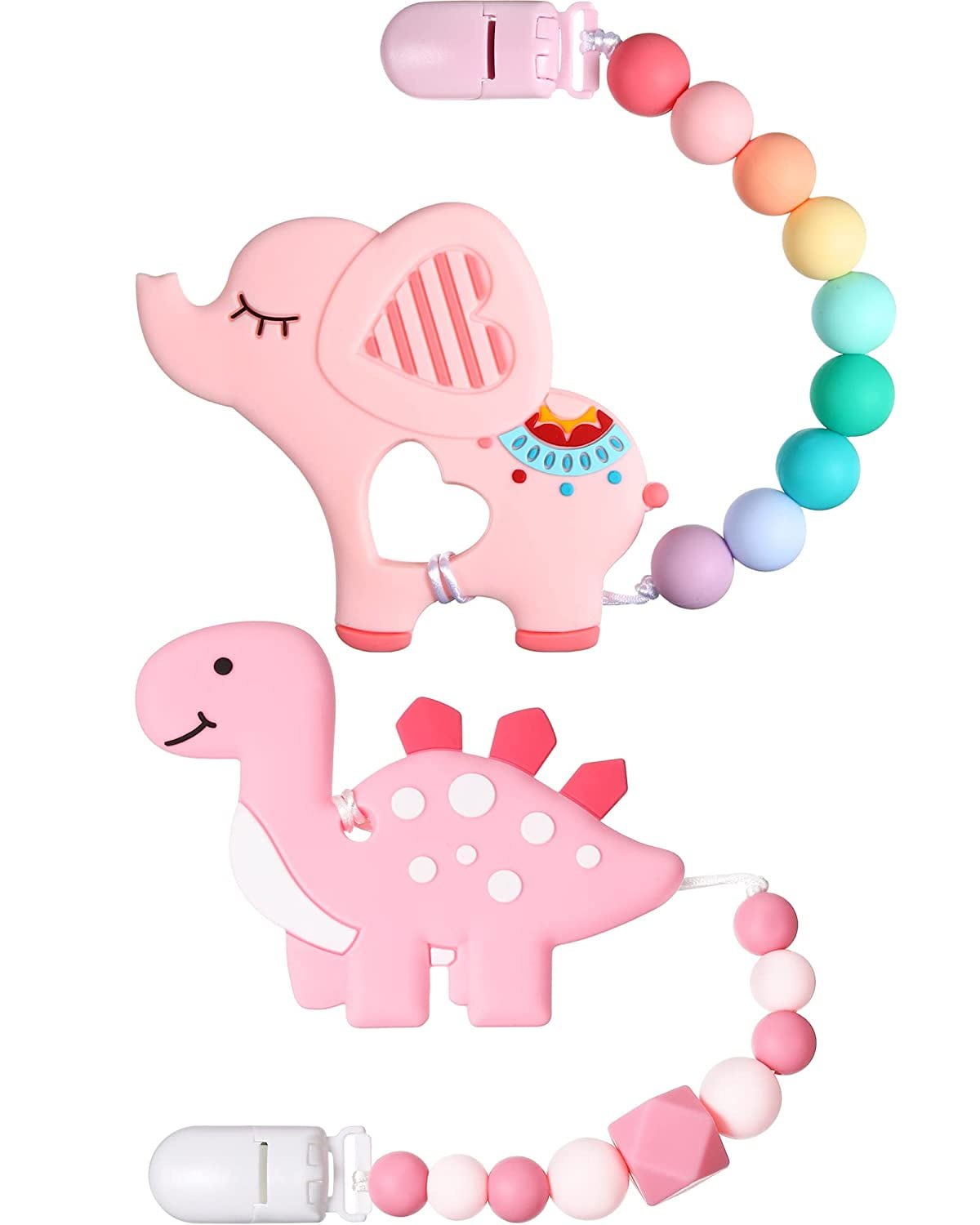SUORFOXS Baby Teething Toys, Teethers Sets with Pacifier Clip, Ages 3-12 months (Pink)