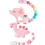 SUORFOXS Baby Teething Toys, Teethers Sets with Pacifier Clip, Ages 3-12 months (Pink)