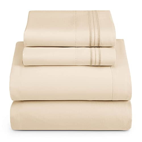 Draps Taille Simple - Ensemble de Draps 3 Pcs, Draps de Lit Double Brossés de Luxe Hôtel - Draps et Taies d'Oreiller Extra Doux, Simple, Beige