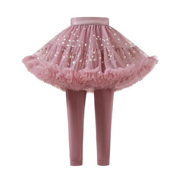 ATOGUTA Girls Leggings With Skirt Footless Sequined Tulle Skirt Pants for Kids Size 1T-10, Purple