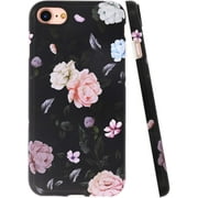 A-Focus Case for iPhone 8 Case Rose, iPhone 7 Case Flower, Black Floral Texture IMD Design Series Protective Shock