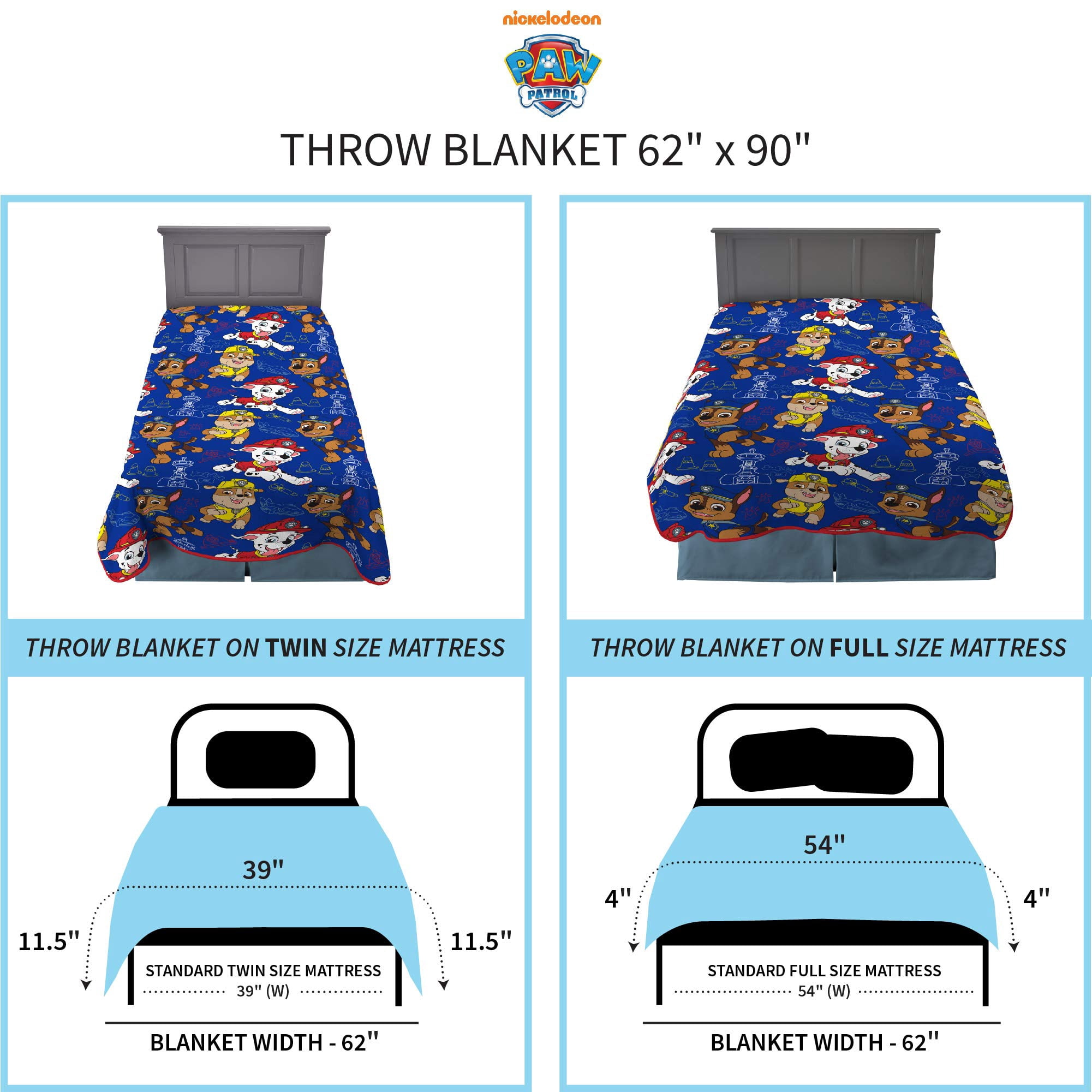 Franco Kids Bedding Paw Patrol Plush Throw Blanket, 62 in x 90 in