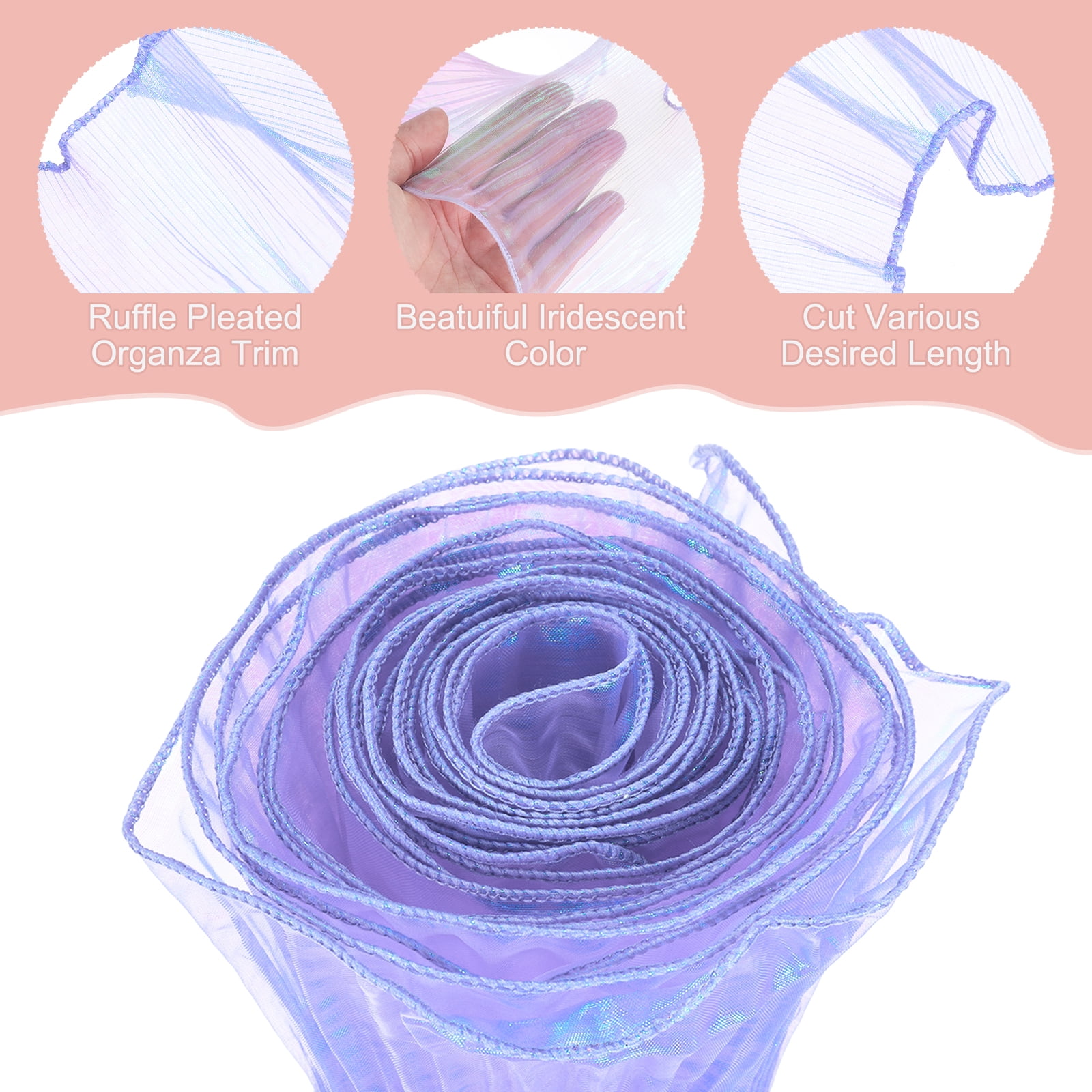 Uxcell 5.5" x 11 Yards Ruffle Pleated Organza Trim Iridescent Pleated Lace Trim Ribbon for DIY Craft Dress Clothing Wedding Gift Home Decoration, Light Purple