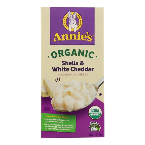 Annie's Homegrown Organic Shells and White Cheddar Macaroni and Cheese - Case of 12 - 6 oz.