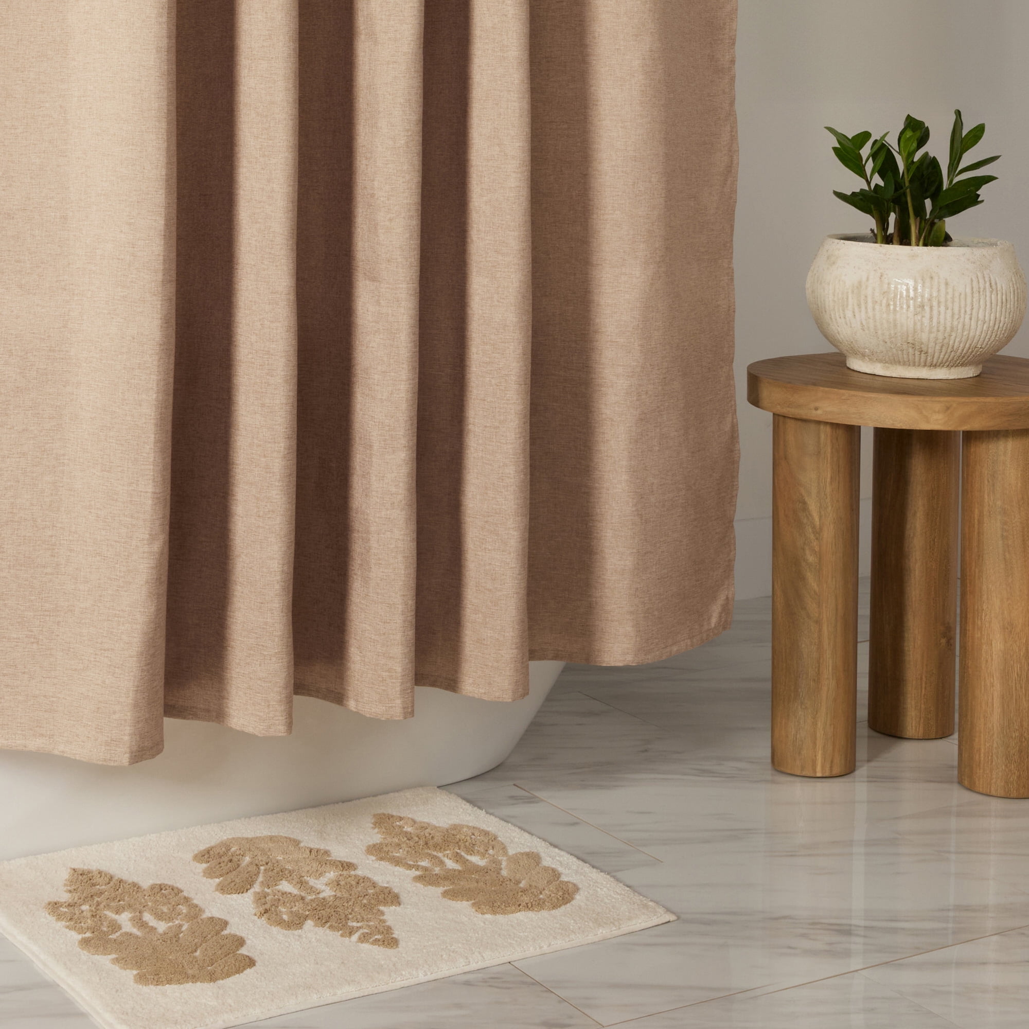 Linen-Look Polyester Shower Curtain in Essential Colors