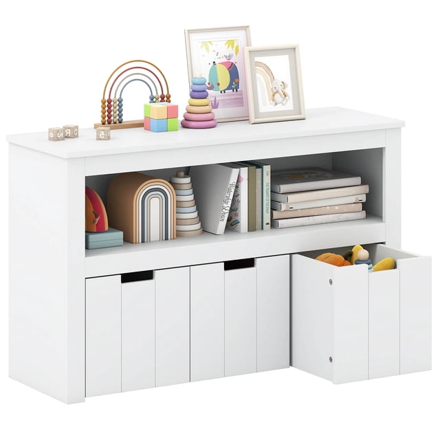 Costway Armoire de Rangement pour Jouets pour Enfants, Commode à 3 Tiroirs avec Roues, Grande Étagère Cube de Rangement