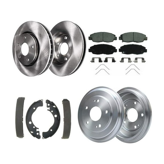 Front and Rear Brake Pad Rotor Shoe Drum Kit - Compatible with 2012 - 2015 Honda Civic 2013 2014