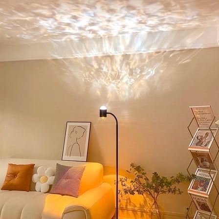 MEHOOM Sunset Standing Floor Lamp with Ocean Wave Effect, 360° Rotation, 7 Color Filters, Boho Decorative Lamp for Living Room & Bedroom