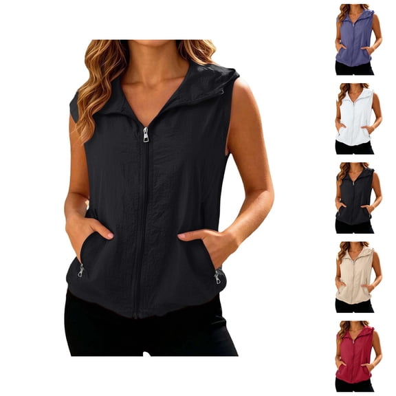 Lightweight Hooded Vest Women Sleeveless Zip Up Jacket Outerwear with Pockets Outdoor Breathable Travel Hiking Vest