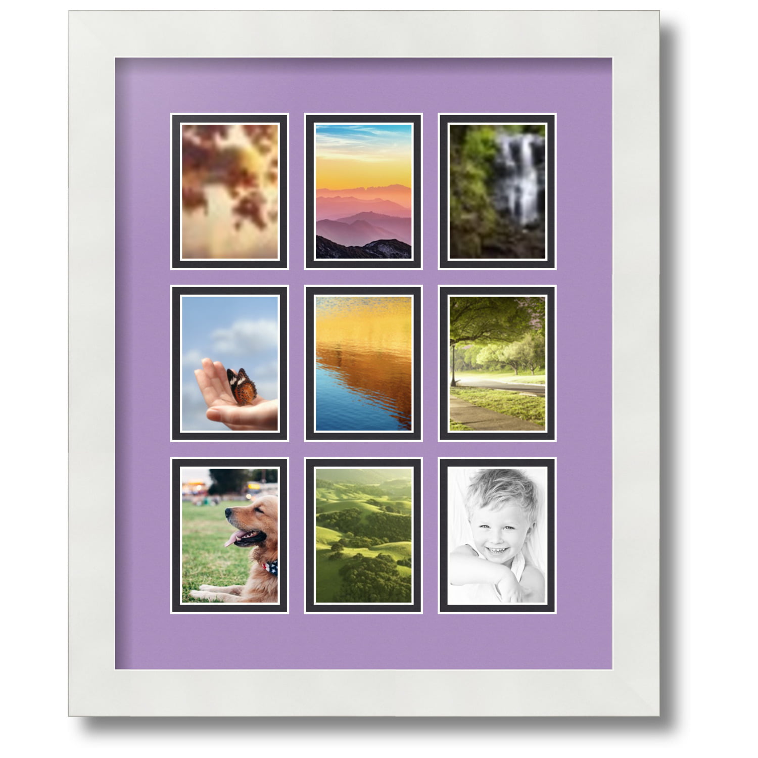 Kelder Victor Redding ArtToFrames Collage Photo Picture Frame with 9 - 2.5x3.5" Openings, Framed  in White with Lavender Mist and Black Mats (CDM-3966-213) - Walmart.com