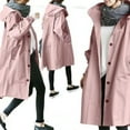 thumbnail image 6 of Women Windbreaker Hooded Button-down Loose Pure Color Coat Long Sleeves Knee Length with Pockets Tight Waist Windproof Lady Jacket, 6 of 8