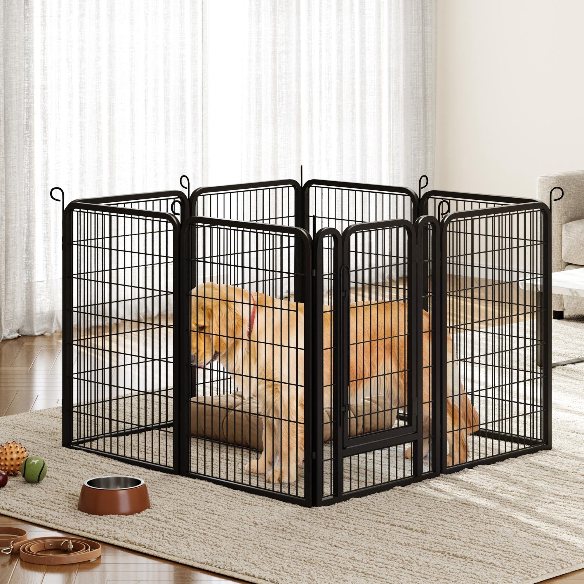 Alden Design 4 Panels 39.5″ H Metal Dog Playpen, Black