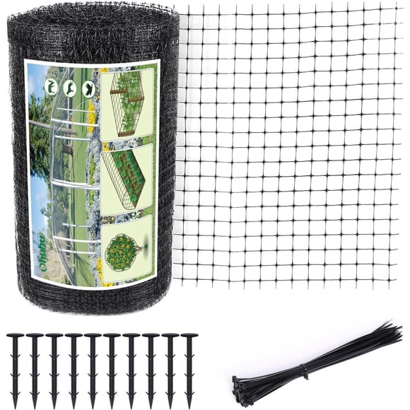 Bird Netting 6.8 x 100 FT - Ohuhu Heavy Duty Reusable Garden Netting with Cable Ties & Ground Nails, PP Material Anti-Bird Deer Fencing for