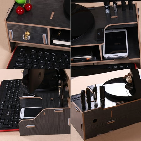 Wooden Monitor Stand Riser Computer Desk Organizer With Keyboard