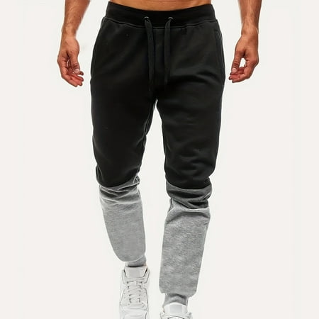 YHAJDS Summer Mens Pants Mens Joggers Solid Color Spliced Drawstring Elastic Waist Casual Sports Tapered Leg Full Length Pants