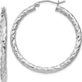 thumbnail image 1 of Sterling Silver Rhodium-Plated Textured 3X35mm Hoop Earrings (37 X 37) Made In Mexico qe11503, 1 of 5