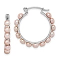 thumbnail image 3 of Sterling Silver Rhodium-plated 4-5mm Pink Freshwater Cultured Pearl Hoop Earrings, 3 of 3