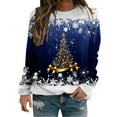 thumbnail image 2 of Chandails d'Automne d'Hiver Grande Taille pour Femmes Chandails de Noël pour Femmes Arbre de Noël Suéter Navideño Mujer Mignon Col Rond Chandails à Capuchon Amusants Bleu, 2 of 4