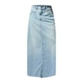 thumbnail image 3 of Mohiass Women Trendy Denim Maxi Skirt High Waist A-Line Frayed Hem Loose Long Jean Skirt Light Blue M, 3 of 5